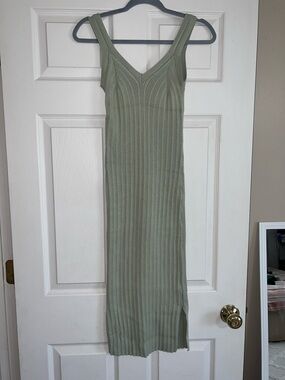 Pink Rose Sage Green Ribbed Maxi Dress